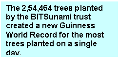 Text Box: The 2,54,464 trees planted by the BITSunami trust created a new Guinness World Record for the most trees planted on a single day.